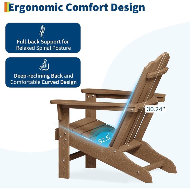 HDPE Adirondack Patio Chairs for Garden, Deck, Backyard, Poolside