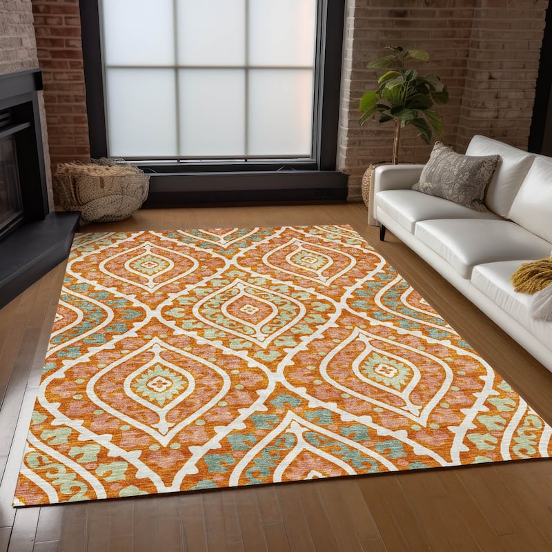 Machine Washable Indoor/ Outdoor Chantille Ttransitional Medallion Rug
