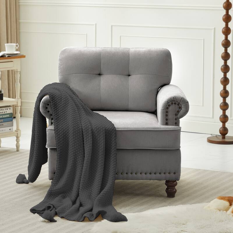 Set of 1 Piece,Chenille Tufted Armchair with Solid Rubberwood Legs for Livingroom
