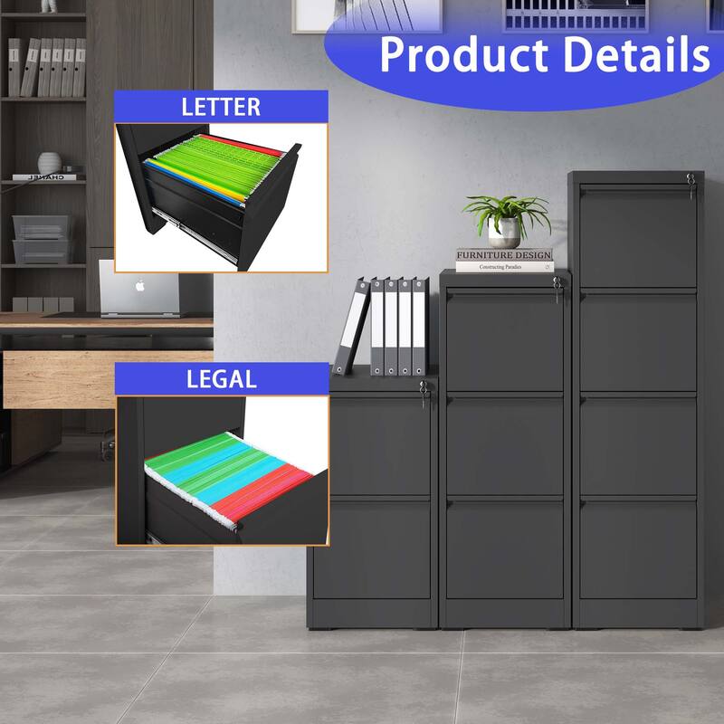 3 Drawer Metal Vertical File Cabinet with Lock Office Home Steel Vertical File Cabinet for A4 Legal/Letter Size3