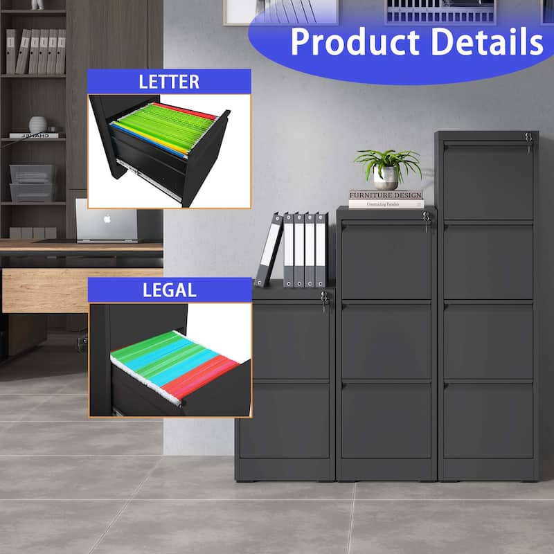 4 Drawer Metal Vertical File Cabinet with Lock Office Home Steel Vertical File Cabinet for A4 Legal/Letter Size