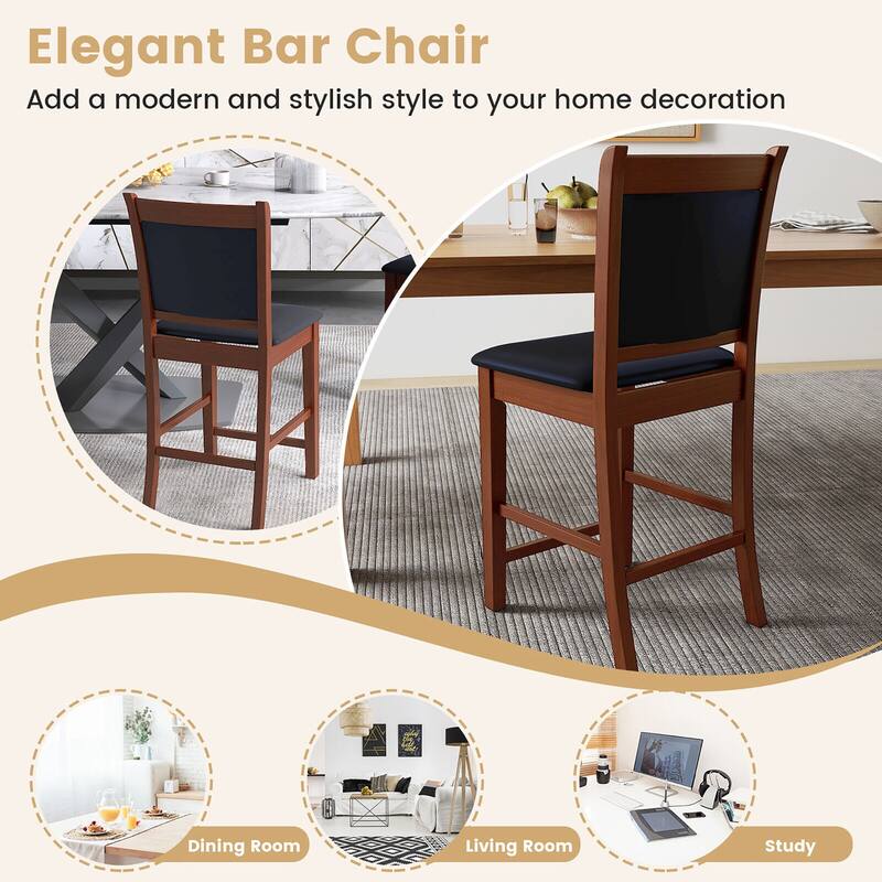 Gymax Upholstered Counter Stool Set of 4 w/ Solid Rubber Wood Frame