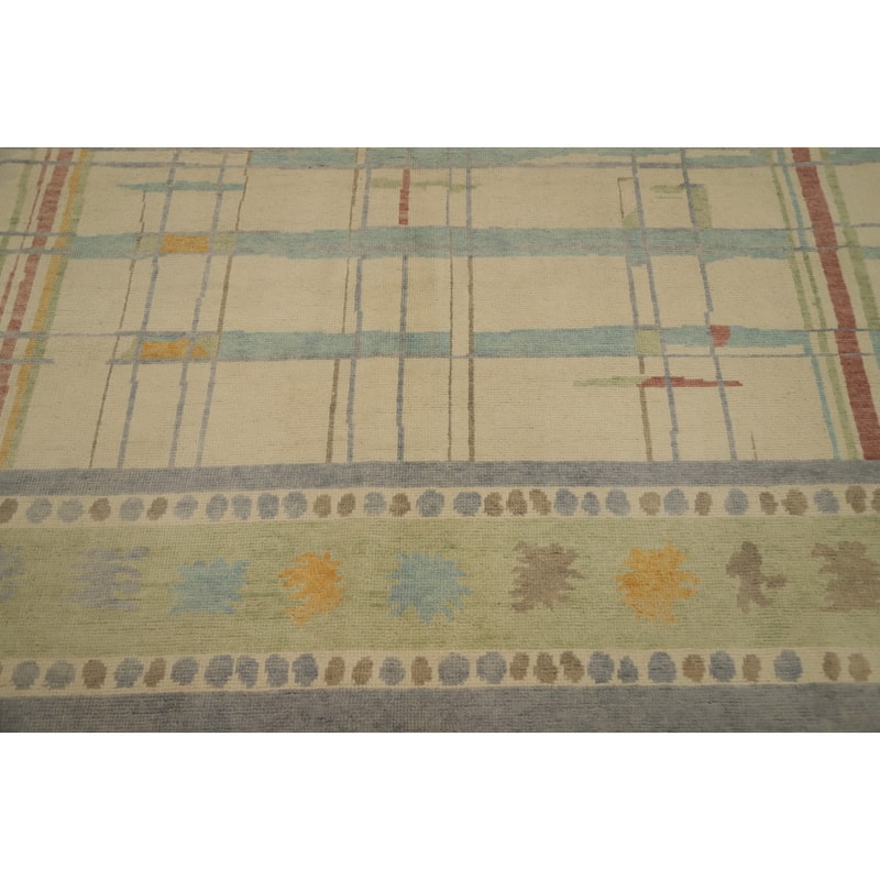 Hand Knotted Oriental 100% Wool Carpet Modern Geometric Beige & Ivories Gabbeh Area Rug - 12' 0'' X 9' 3''