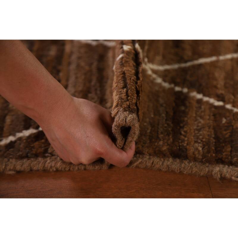 Hand Knotted Oriental 100% Wool Carpet Modern Trellis Brown Moroccan Area Rug - 6' 8'' X 5' 1''