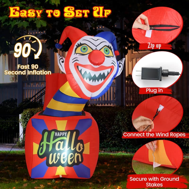 Costway 5 Ft Halloween Inflatable Clown Blow up Circus Clown Box - as pic shows - See Details
