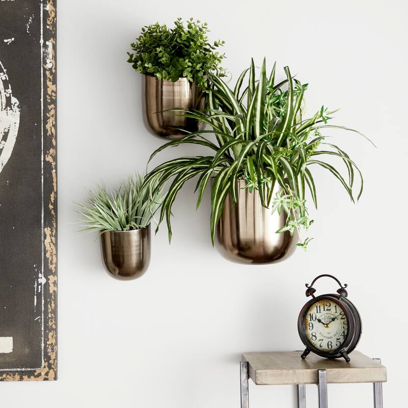 Metal Indoor Outdoor Floating Wall Planter - Set of 3 Gold, Silver, Black, White - Roche River Decor