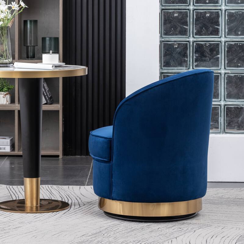 Modern 22" Upholstered Velvet Accent Chair with Round Swivel Metal Base for Living Room