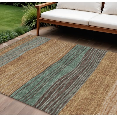 HomeRoots Striped Transitional Rectangle Outdoor Rug