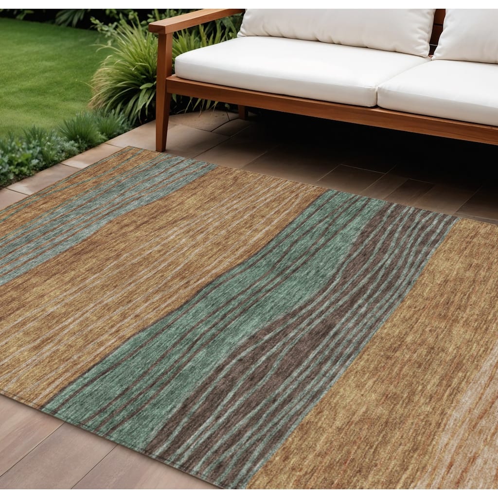 HomeRoots Striped Transitional Rectangle Outdoor Rug