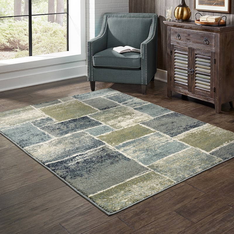 Sidney Color Block Blue/ Green Area Rug - 7' 10" x 10' - Rectangle