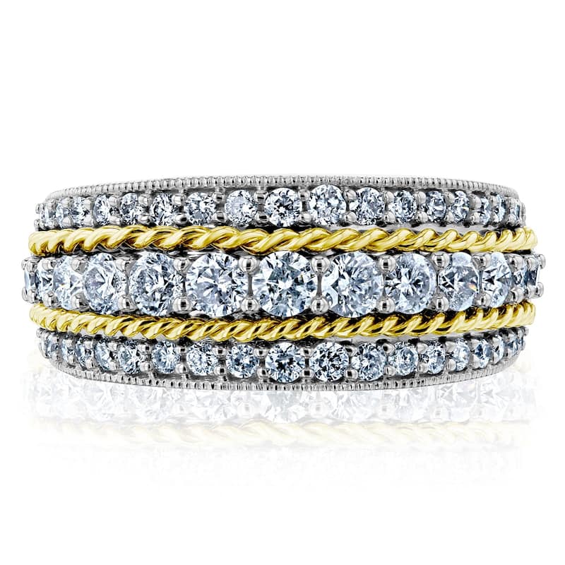 Kobelli 1 Carat Natural Diamond 10k Gold Sectioned Multi-Row Two-Tone Ring