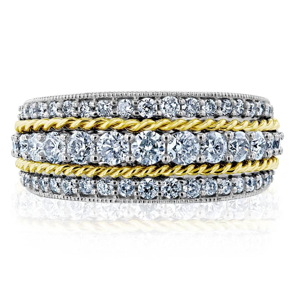 Kobelli 1 Carat Natural Diamond 10k Gold Sectioned Multi-Row Two-Tone Ring