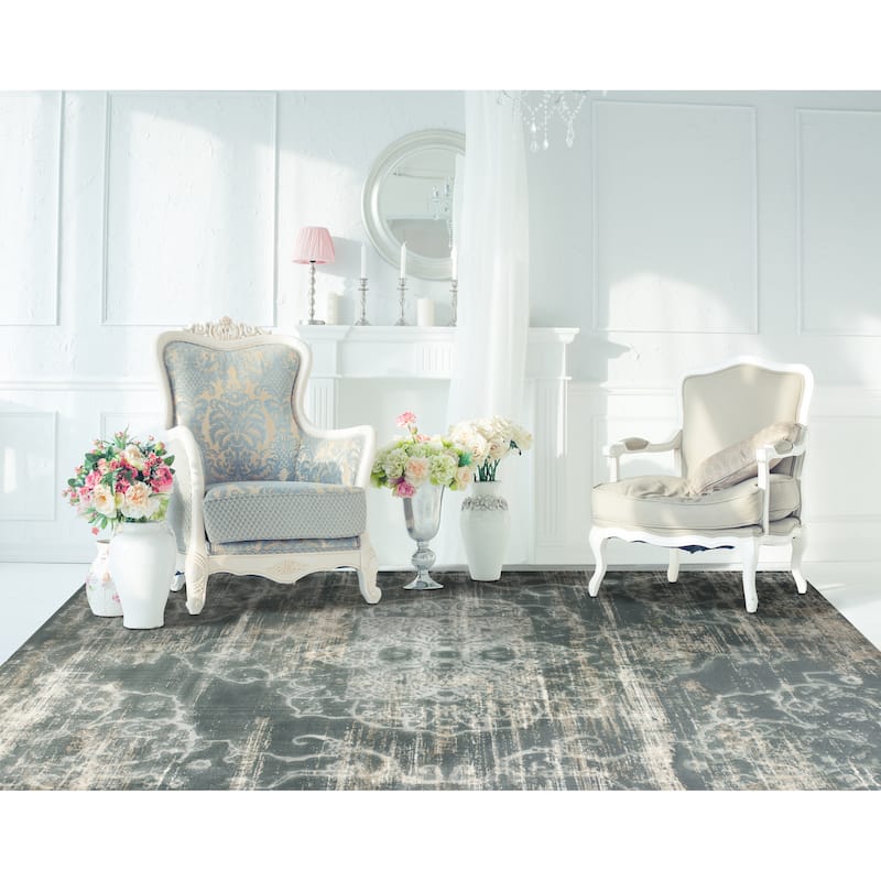 Domani Ekaterina Distressed Slate Traditional Medallion Rug - 5'3" x 7'7" - Mint