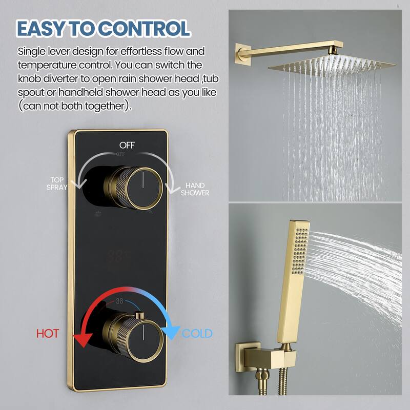 9.84" Thermostatic Complete Shower System with Rough in-Valve, Rain Mixer Shower Combo Set with Handheld