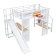 preview thumbnail 20 of 22, Full Size Metl Loft Bed with Open Wardrobe, Slide and Bulit-in Desk, Kids Loft Bedframe with Basketball Hoop and Storage Shelves