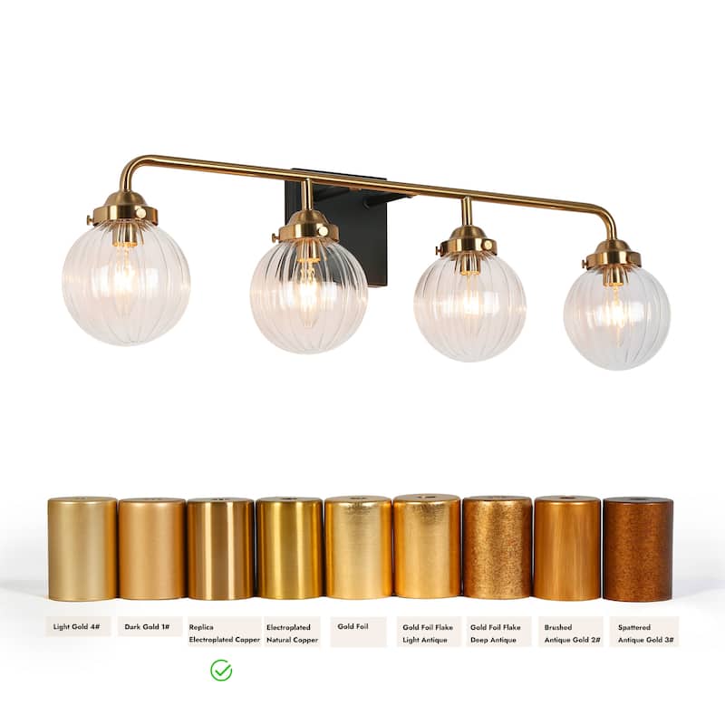 Modern Classic 4-Light Black Gold Bathroom Linear Vanity Lights Globe Glass Wall Sconces for Bathroom Sconces