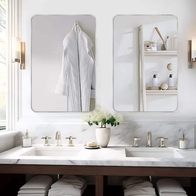 2 Pack Bathroom Rectangle Mirror Wall Mounted - 24X36 - Silver