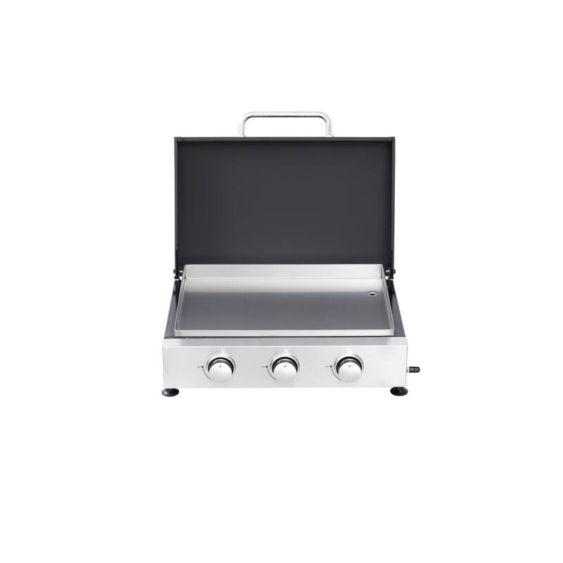 Anmytek Stainless Steel 3 Burner Portable Gas Grill and Griddle Combo with Non Stick Plate and Cast Iron Grates Foldable Design