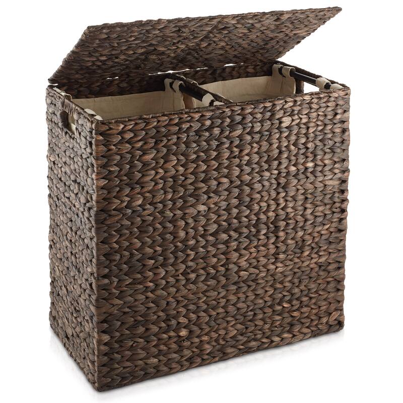 2Section Laundry Hamper Basket with Removable Liner Bags for Clothes - Brown