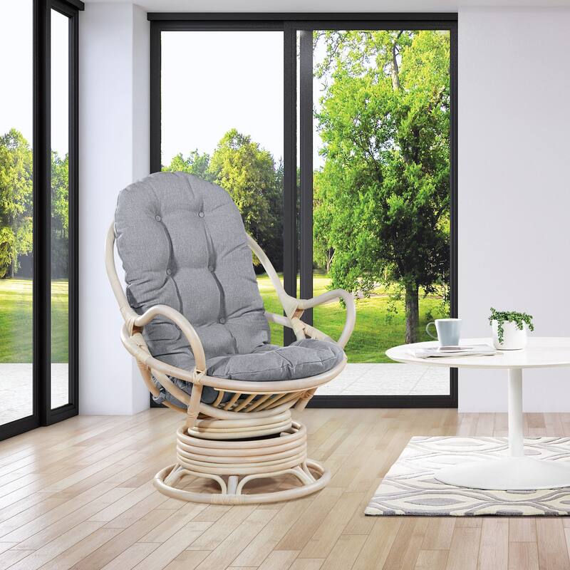 Rattan Swivel Rocker Chair - Grey Fabric w/White Wash Frame