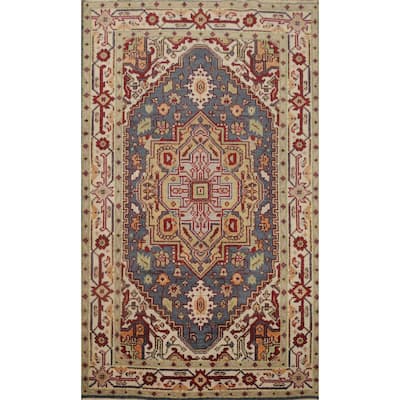 Hand Knotted Oriental 100% Wool Carpet Traditional Medallion Greys & Charcoal Heriz (serapi) Area Rug - 6' 2'' X 4' 1''