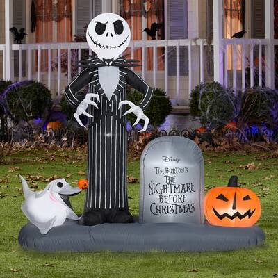 Gemmy Airblown Jack Skellington Halloween Town Scene Disney, 6 ft Tall, Multi