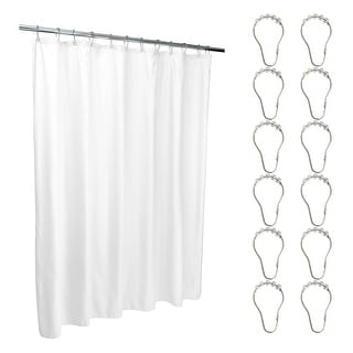 Bath Bliss Microfiber Shower Curtain Liner and 12 Pack Roller Ring Set ...