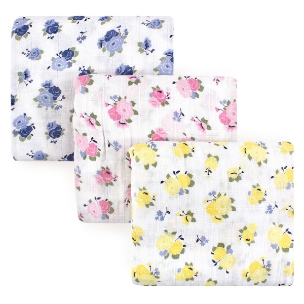 slide 1 of 1, Luvable Friends Baby Girl Muslin Cotton Swaddle Blanket, Floral, One Size - Floral - One Size