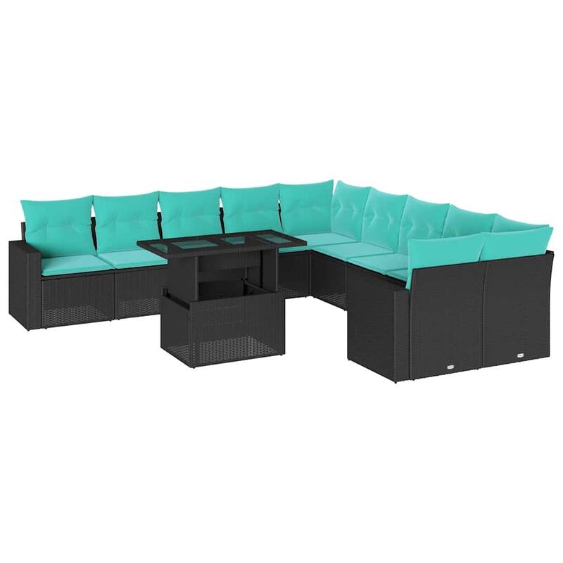 vidaXL Patio Sofa Set with Cushions and Table Outdoor 11 Piece Poly Rattan - 24.4 x 24.4 x 27.2