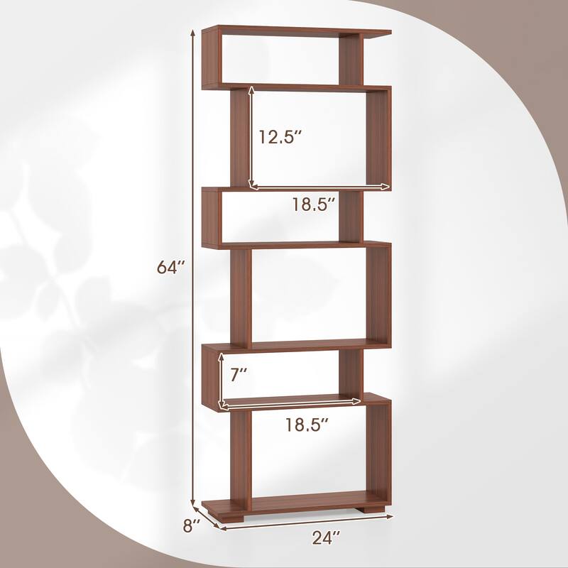 Costway 6-tier Storage Bookshelf S-shaped Geometric Bookcase with - See Details