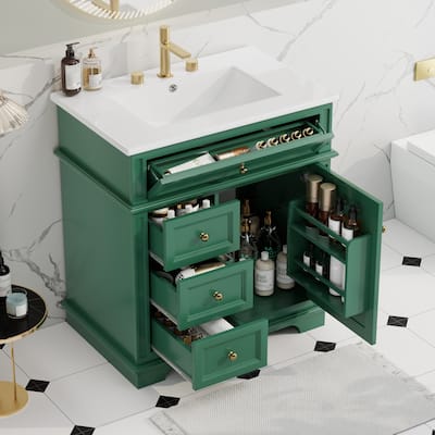 30" Bathroom Vanity With Sink, One Tip-Out Drawer, Three Drawers, Door Shelf, Soft Closing Door