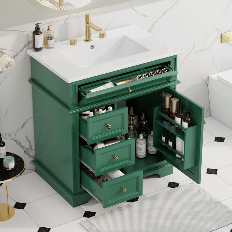 Christopher Knight Home - Beauchamp Freestanding 30-Inch Bathroom Vanity with Sink and Ample Storage - Green