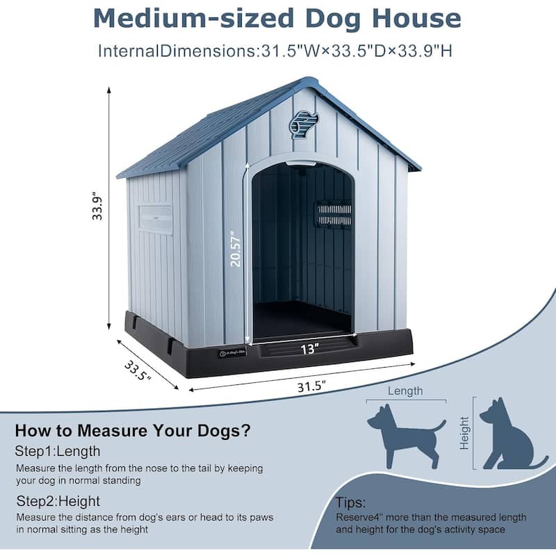 BOSSIN Insulated Dog House, Outdoor & Indoor Use with Elevated Floor, Waterproof & Durable Plastic Design for All Size Dogs