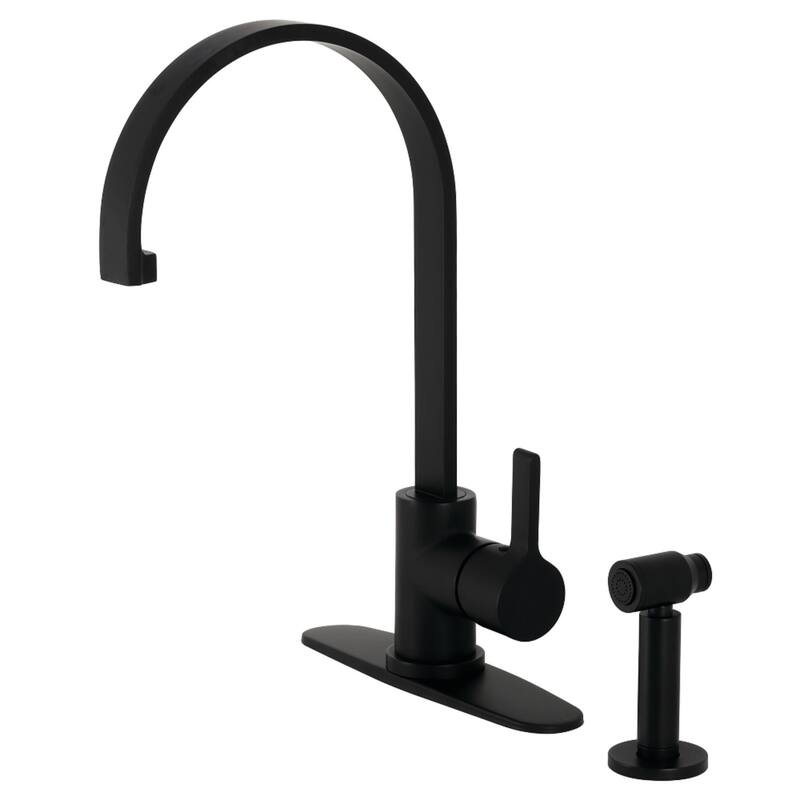 Kingston Brass Continental Single-Handle Kitchen Faucet with Brass Sprayer - Matte Black