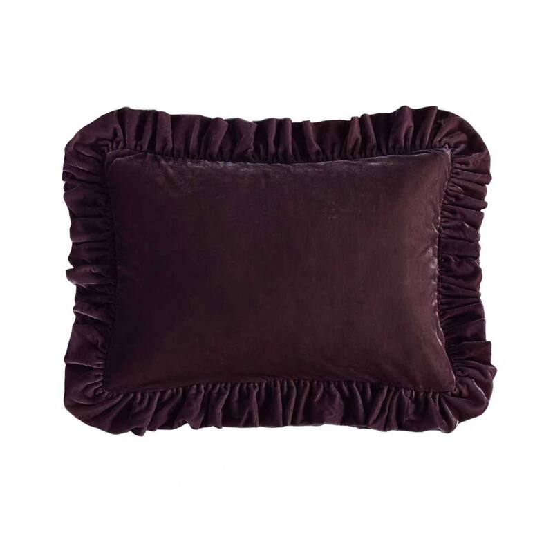 HiEnd Accents Stella Faux Silk Velvet Romantic Western Ruffled Oblong Pillow, 16"x21" - Dark Violet