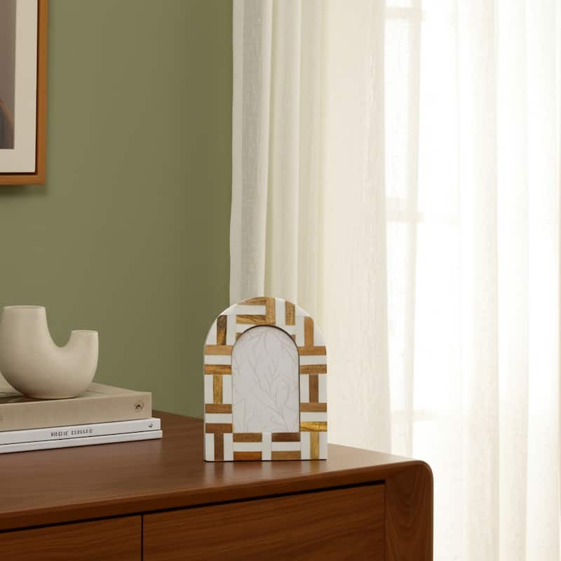 Resin Wood Picture Frame Arch Design Home Office Decor - 4x6" Ivory