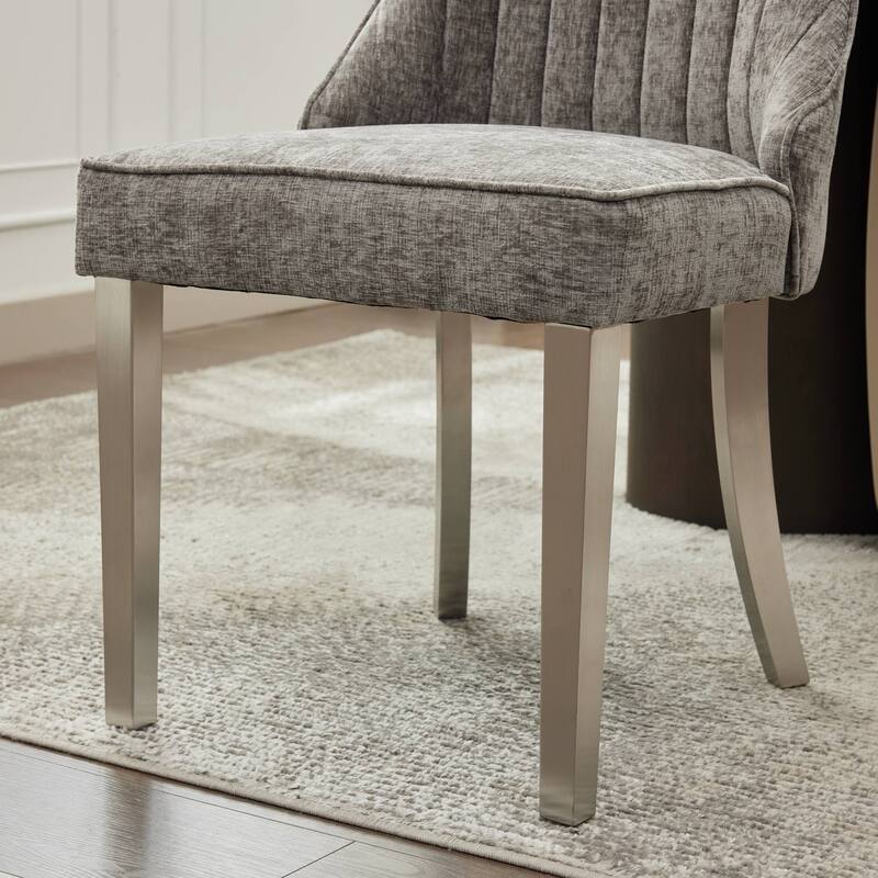 Chenille Fabric Dining Chairs, Tufted Upholstered Kitchen Chairs, High Back Dining Chairs with Stainless Steel Legs