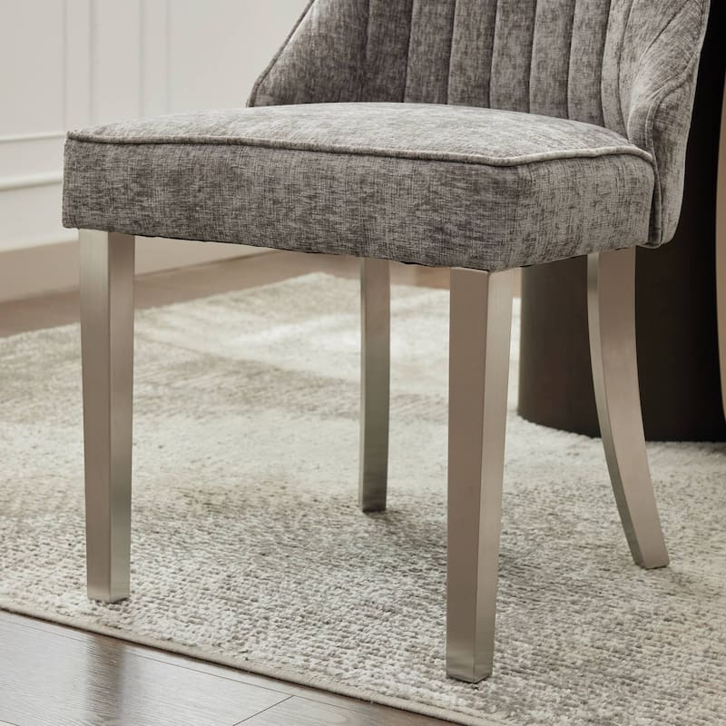 Rayon Cloth Flocking Chenille Chairs Channel Chair Fabric Upholstered Chair with Brushed Stainless Steel Legs,Set of 2