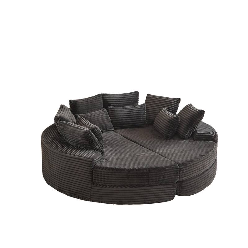 78.5-inch Corduroy Round Oversized Recliner,Converts into Two Recliners,2-In-1 Sofa Bed