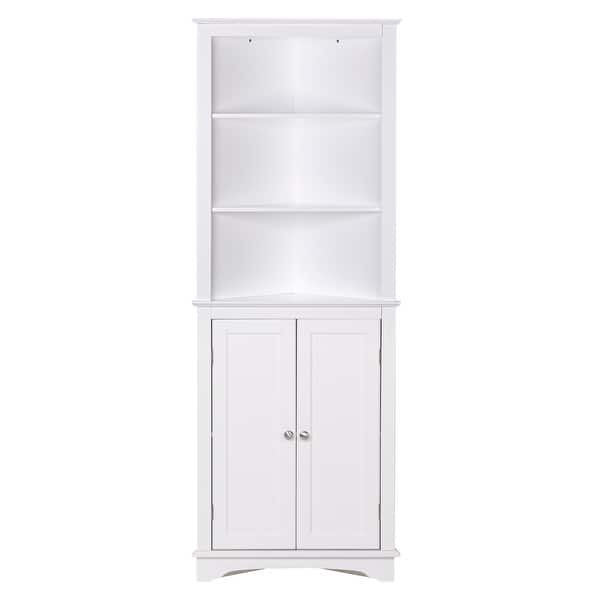 Spirich Bathroom Storage Tall Corner Cabinet With 2 Doors And 3 Tier Shelves White Overstock 31673368