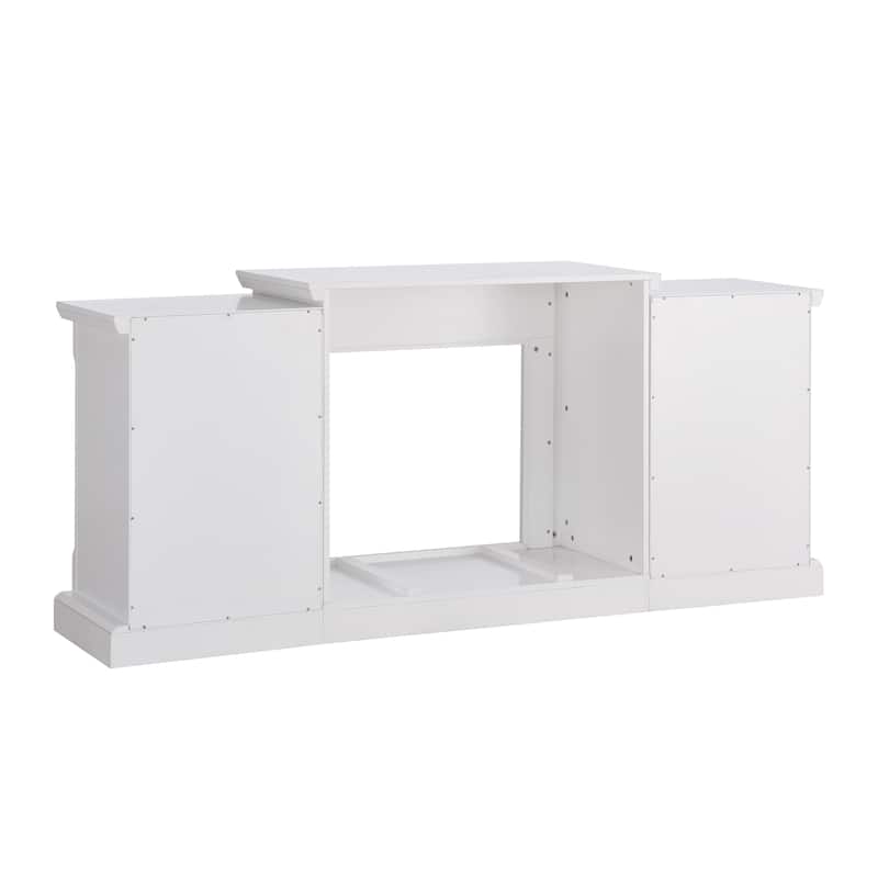 SEI Furniture Remote Controlled LED Electric Fireplace with Mantel in White Stone and Storage