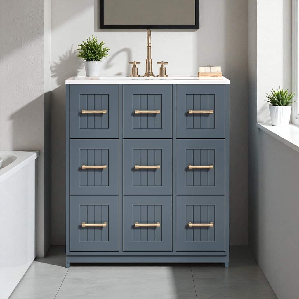 30-Inch Bathroom Vanity with Undermount Sink, Solid Wood Frame Cabinet with Tip-Out Drawer and Soft-Close Doors