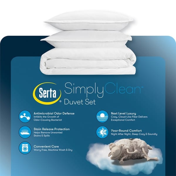 Serta Simply Clean Antimicrobial Pleated 3 Piece Duvet Set
