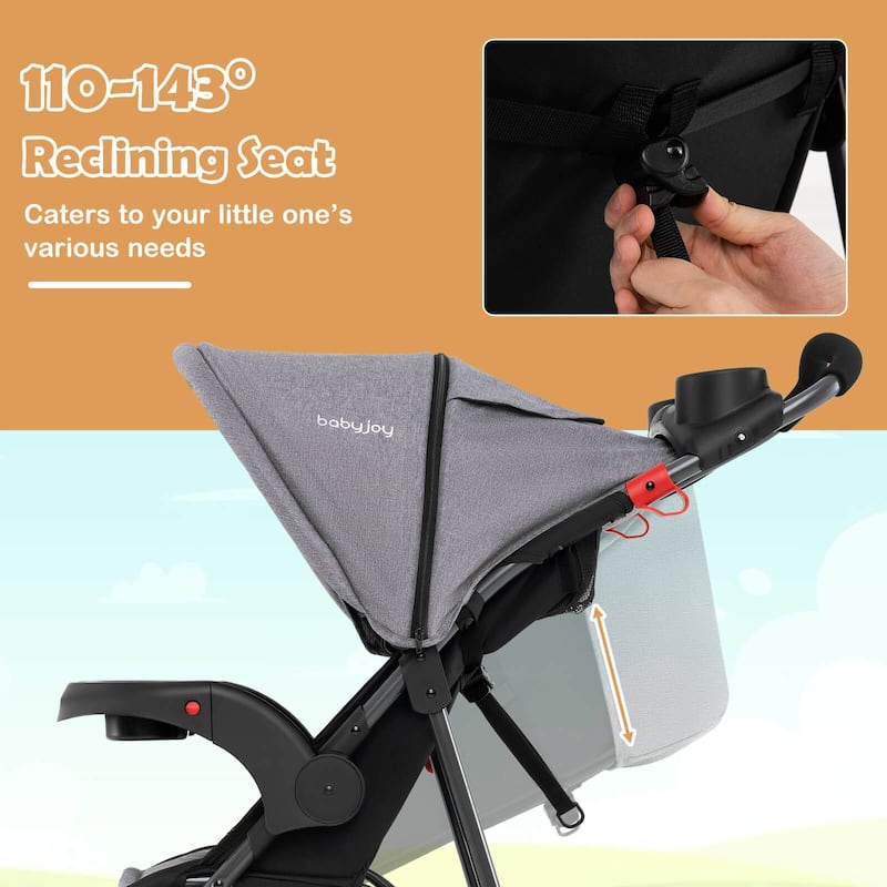 Babyjoy Jogging Stroller Foldable Jogger with Adjustable Canopy - See Details