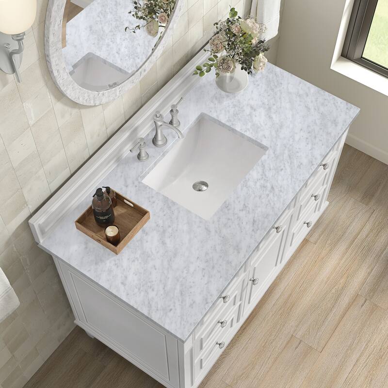 James Martin Vanities Lorelai 48" Single Vanity, Bright White - Carrara White