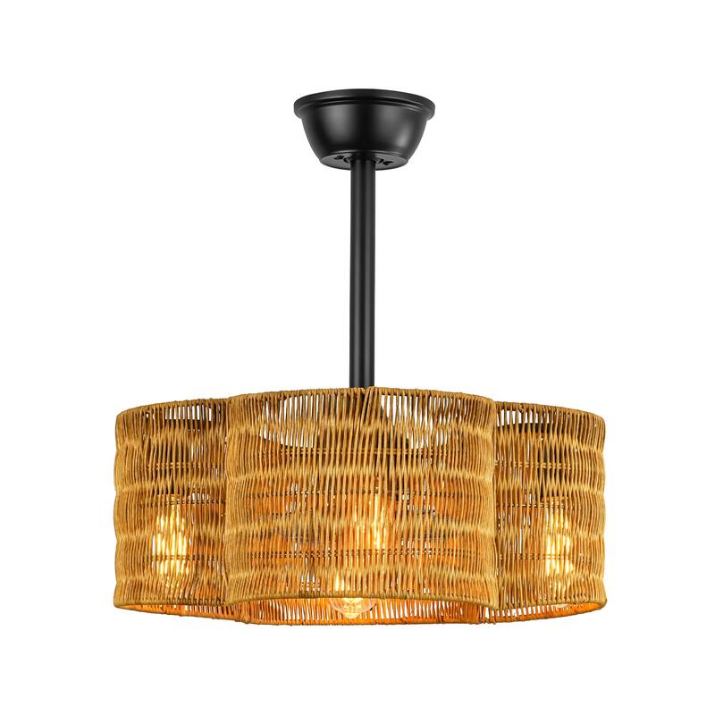 4-Light Modern Farmhouse Black and Deep Brown Geometric Drum Ceiling Fan Lighting with Remote Included - 20 in. W x 8.27 in. H