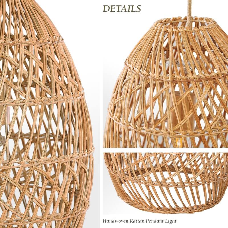 Callie Rattan Pendant Light - Natural Bell 1-Light Handwoven Ceiling Light For Modern, Transitional, Farmhouse Room Decor