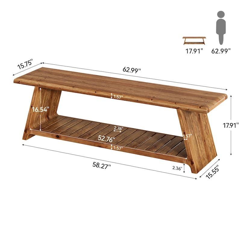 Farmhouse Solid Wood Entryway Bench with Storage