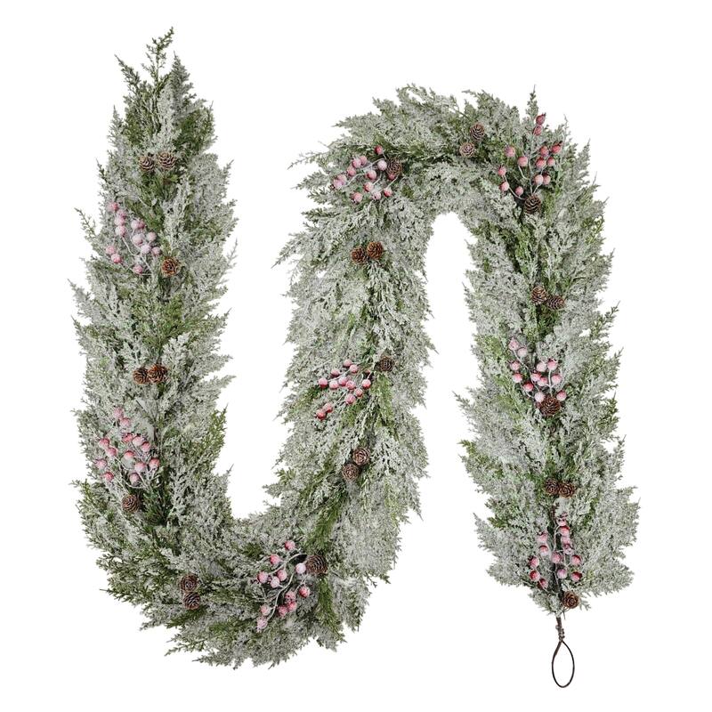 Flocked Artificial Christmas Garland with Pinecones and Berry - 9' x 10" - Unlit
