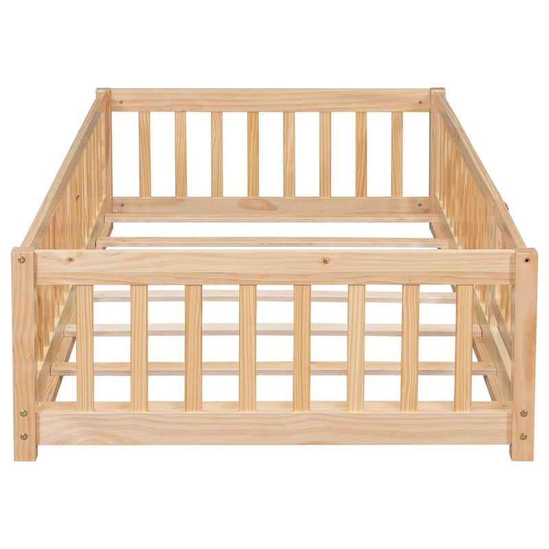Twin size Floor Platform Bed with Fence and Door
